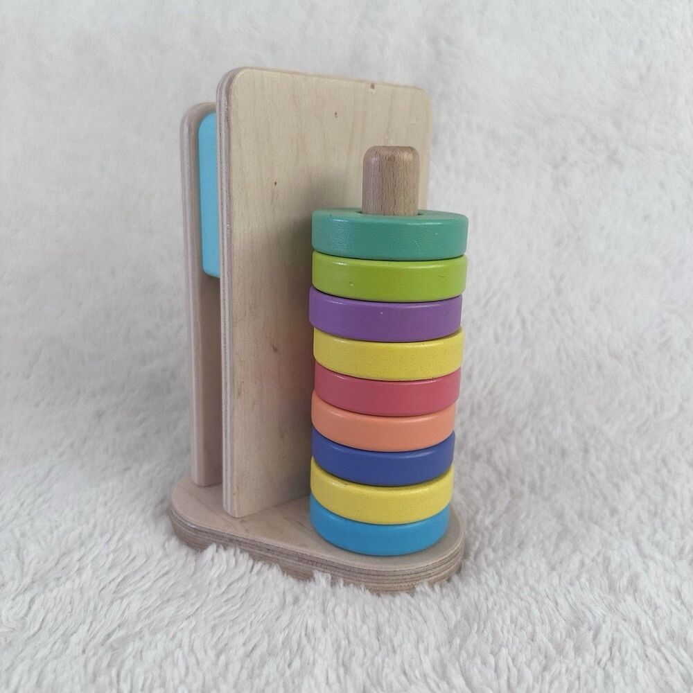 Lovevery Babbler Play Kit Wooden Stack & Slot Baby Toy Ring Drop